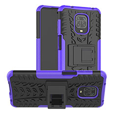 Silicone Matte Finish and Plastic Back Cover Case with Stand JX1 for Xiaomi Poco M2 Pro Purple