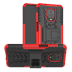 Silicone Matte Finish and Plastic Back Cover Case with Stand JX1 for Xiaomi Poco M2 Pro Red