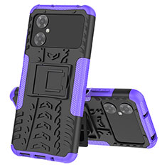 Silicone Matte Finish and Plastic Back Cover Case with Stand JX1 for Xiaomi Poco M4 5G Purple