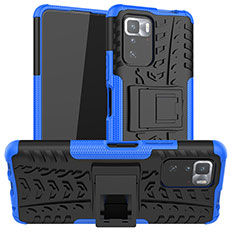 Silicone Matte Finish and Plastic Back Cover Case with Stand JX1 for Xiaomi Poco X3 GT 5G Blue
