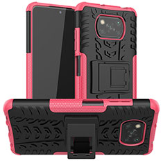 Silicone Matte Finish and Plastic Back Cover Case with Stand JX1 for Xiaomi Poco X3 Hot Pink