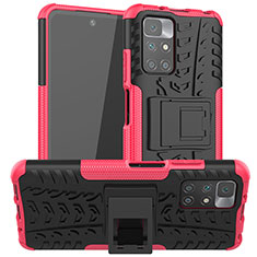 Silicone Matte Finish and Plastic Back Cover Case with Stand JX1 for Xiaomi Redmi 10 4G Hot Pink