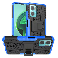 Silicone Matte Finish and Plastic Back Cover Case with Stand JX1 for Xiaomi Redmi 10 5G Blue