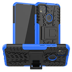 Silicone Matte Finish and Plastic Back Cover Case with Stand JX1 for Xiaomi Redmi 10A 4G Blue