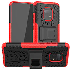 Silicone Matte Finish and Plastic Back Cover Case with Stand JX1 for Xiaomi Redmi 10X 5G Red