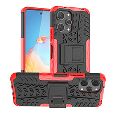 Silicone Matte Finish and Plastic Back Cover Case with Stand JX1 for Xiaomi Redmi 12 4G Red