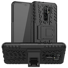 Silicone Matte Finish and Plastic Back Cover Case with Stand JX1 for Xiaomi Redmi 9 Black