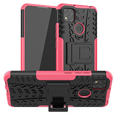 Silicone Matte Finish and Plastic Back Cover Case with Stand JX1 for Xiaomi Redmi 9 India Hot Pink