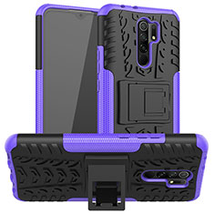 Silicone Matte Finish and Plastic Back Cover Case with Stand JX1 for Xiaomi Redmi 9 Prime India Purple