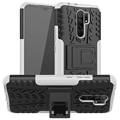 Silicone Matte Finish and Plastic Back Cover Case with Stand JX1 for Xiaomi Redmi 9 Prime India Silver
