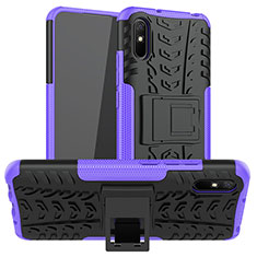 Silicone Matte Finish and Plastic Back Cover Case with Stand JX1 for Xiaomi Redmi 9A Purple