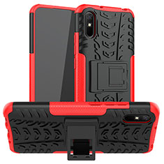 Silicone Matte Finish and Plastic Back Cover Case with Stand JX1 for Xiaomi Redmi 9AT Red