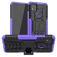 Silicone Matte Finish and Plastic Back Cover Case with Stand JX1 for Xiaomi Redmi 9C Purple