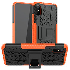 Silicone Matte Finish and Plastic Back Cover Case with Stand JX1 for Xiaomi Redmi 9i Orange