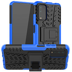 Silicone Matte Finish and Plastic Back Cover Case with Stand JX1 for Xiaomi Redmi 9T 4G Blue