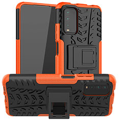 Silicone Matte Finish and Plastic Back Cover Case with Stand JX1 for Xiaomi Redmi 9T 4G Orange