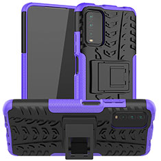 Silicone Matte Finish and Plastic Back Cover Case with Stand JX1 for Xiaomi Redmi 9T 4G Purple