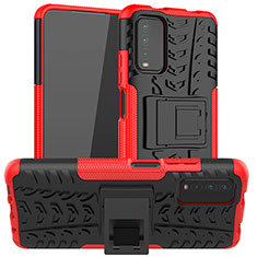 Silicone Matte Finish and Plastic Back Cover Case with Stand JX1 for Xiaomi Redmi 9T 4G Red