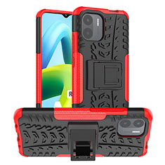 Silicone Matte Finish and Plastic Back Cover Case with Stand JX1 for Xiaomi Redmi A1 Red