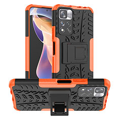 Silicone Matte Finish and Plastic Back Cover Case with Stand JX1 for Xiaomi Redmi Note 11 Pro+ Plus 5G Orange