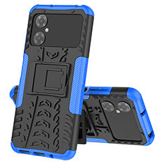 Silicone Matte Finish and Plastic Back Cover Case with Stand JX1 for Xiaomi Redmi Note 11R 5G Blue