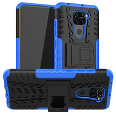 Silicone Matte Finish and Plastic Back Cover Case with Stand JX1 for Xiaomi Redmi Note 9 Blue