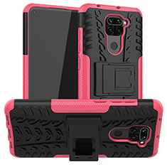 Silicone Matte Finish and Plastic Back Cover Case with Stand JX1 for Xiaomi Redmi Note 9 Hot Pink