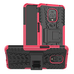 Silicone Matte Finish and Plastic Back Cover Case with Stand JX1 for Xiaomi Redmi Note 9 Pro Hot Pink