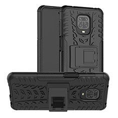 Silicone Matte Finish and Plastic Back Cover Case with Stand JX1 for Xiaomi Redmi Note 9 Pro Max Black
