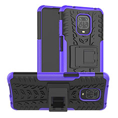 Silicone Matte Finish and Plastic Back Cover Case with Stand JX1 for Xiaomi Redmi Note 9 Pro Max Purple