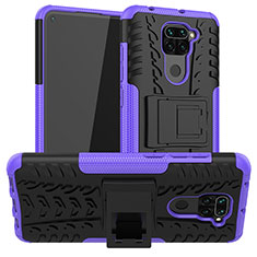Silicone Matte Finish and Plastic Back Cover Case with Stand JX1 for Xiaomi Redmi Note 9 Purple