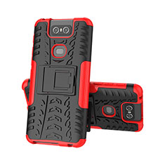 Silicone Matte Finish and Plastic Back Cover Case with Stand JX2 for Asus Zenfone 6 ZS630KL Red
