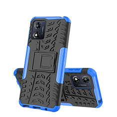 Silicone Matte Finish and Plastic Back Cover Case with Stand JX2 for Motorola Moto E13 Blue