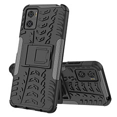 Silicone Matte Finish and Plastic Back Cover Case with Stand JX2 for Motorola Moto E22 Black