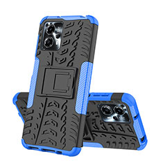 Silicone Matte Finish and Plastic Back Cover Case with Stand JX2 for Motorola Moto G13 Blue