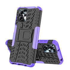 Silicone Matte Finish and Plastic Back Cover Case with Stand JX2 for Motorola Moto G23 Purple