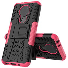 Silicone Matte Finish and Plastic Back Cover Case with Stand JX2 for Nokia 5.4 Hot Pink
