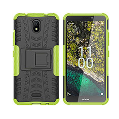 Silicone Matte Finish and Plastic Back Cover Case with Stand JX2 for Nokia C100 Green