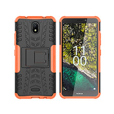Silicone Matte Finish and Plastic Back Cover Case with Stand JX2 for Nokia C100 Orange