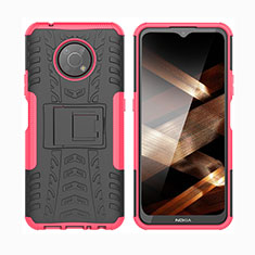 Silicone Matte Finish and Plastic Back Cover Case with Stand JX2 for Nokia G300 5G Hot Pink