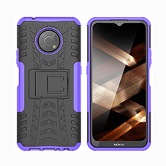 Silicone Matte Finish and Plastic Back Cover Case with Stand JX2 for Nokia G300 5G Purple