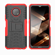 Silicone Matte Finish and Plastic Back Cover Case with Stand JX2 for Nokia G300 5G Red