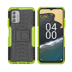 Silicone Matte Finish and Plastic Back Cover Case with Stand JX2 for Nokia G400 5G Green