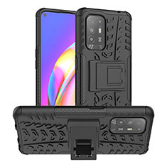 Silicone Matte Finish and Plastic Back Cover Case with Stand JX2 for Oppo F19 Pro+ Plus 5G Black
