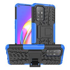 Silicone Matte Finish and Plastic Back Cover Case with Stand JX2 for Oppo F19 Pro+ Plus 5G Blue