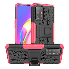 Silicone Matte Finish and Plastic Back Cover Case with Stand JX2 for Oppo F19 Pro+ Plus 5G Hot Pink