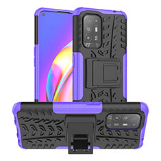 Silicone Matte Finish and Plastic Back Cover Case with Stand JX2 for Oppo F19 Pro+ Plus 5G Purple