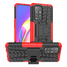 Silicone Matte Finish and Plastic Back Cover Case with Stand JX2 for Oppo F19 Pro+ Plus 5G Red