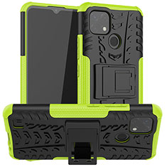 Silicone Matte Finish and Plastic Back Cover Case with Stand JX2 for Realme C21 Green