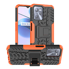 Silicone Matte Finish and Plastic Back Cover Case with Stand JX2 for Realme C35 Orange